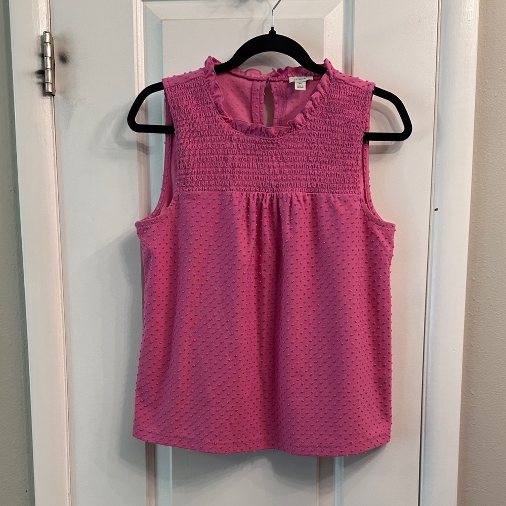 J.Crew Smocked Clip-Dot Tank Top in Bright Rose Pink - Size Medium